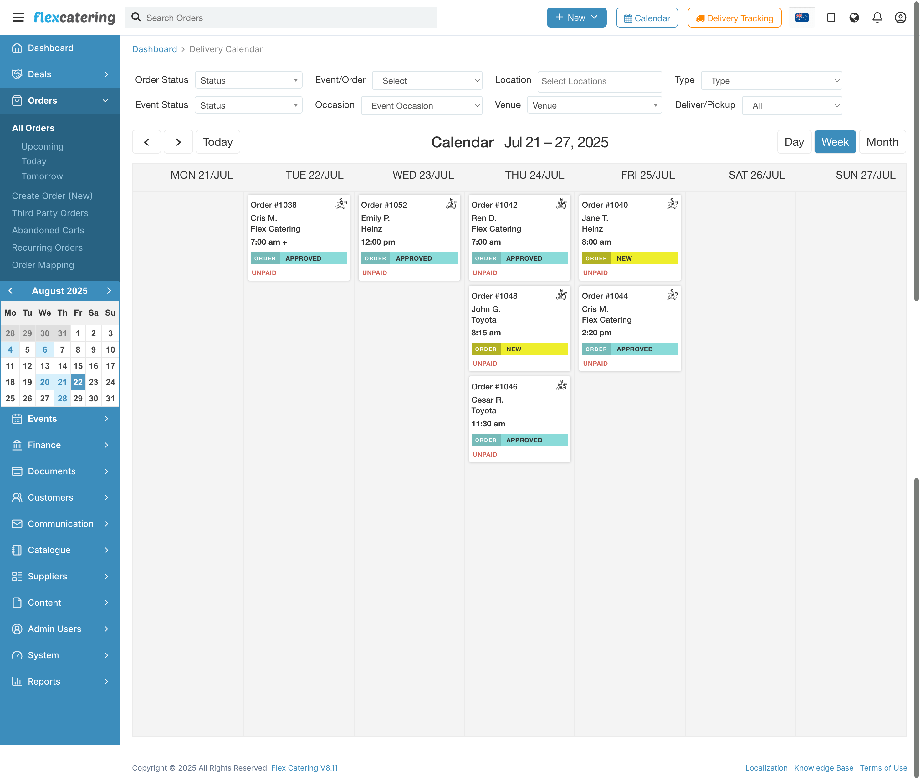 screenshot of Flex Catering